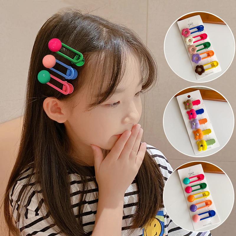 5PCS Candy Color Bead Heat Flower Hairpin Girls Side Bangs Hair Clips Ins Wind Duckbill Clip Headwear for Kid Hair Accessories