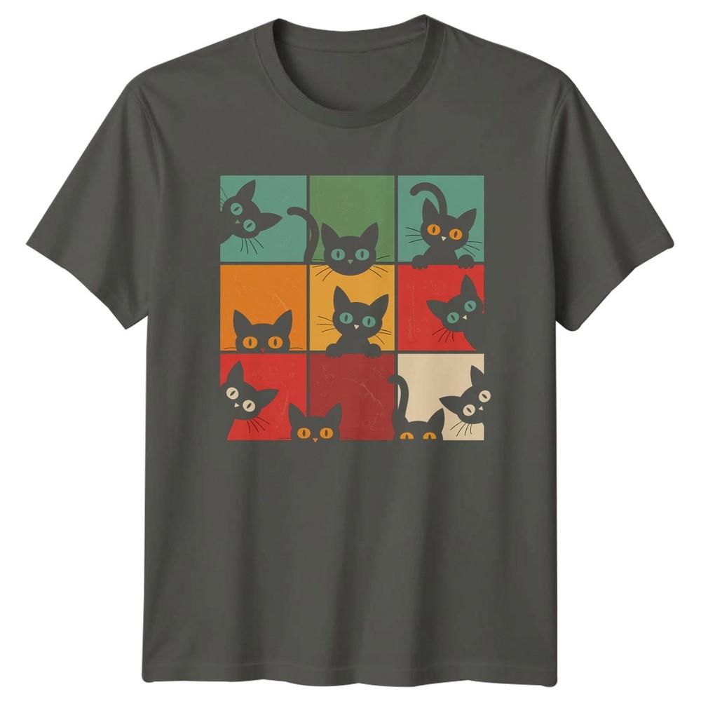 Funny Peeking Cat Grid TShirt Kitten Retro Cat Gift For Him And Her S
