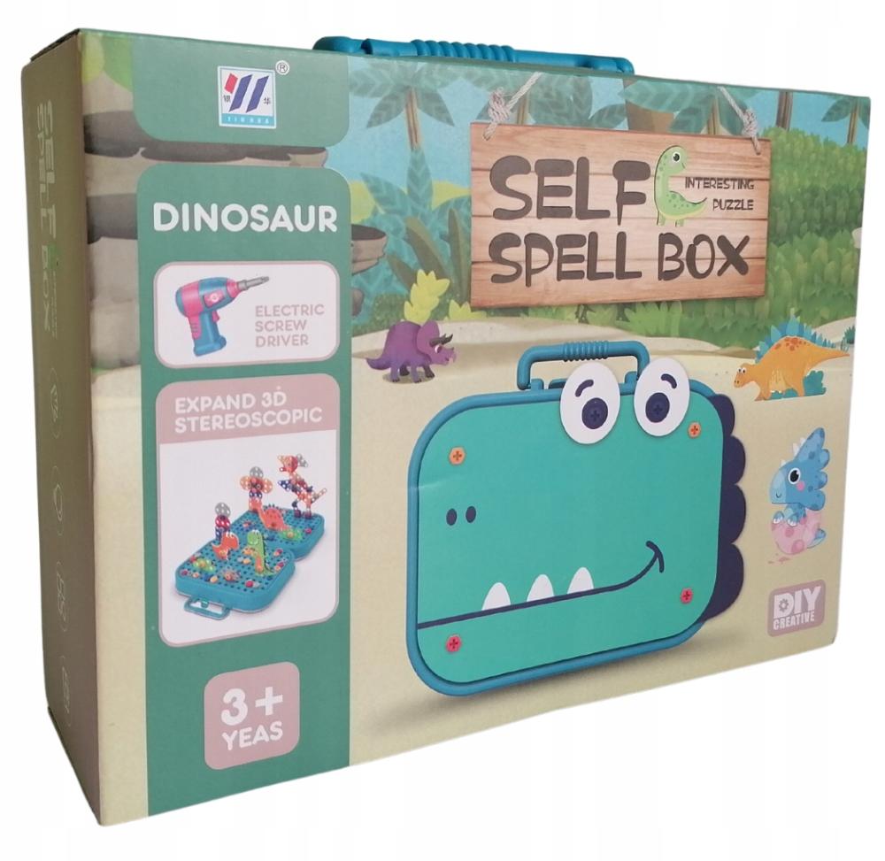 Klocki Konstrukcyjne Ruchome Skręcane 3D Wkrętarka Walizka Dinozaur