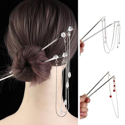 Hair Insert Ponytail Holder Headwear For Men Fan Hair Accessories Hair Fork Chinese Style Hairpins Double Tassel Hair Stick