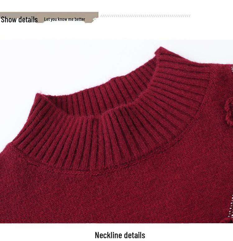 Mom's Winter Cozy Knit Half-High Collar Sweater for Middle-Aged & Elderly Women - Stylish & Warm Base Layer