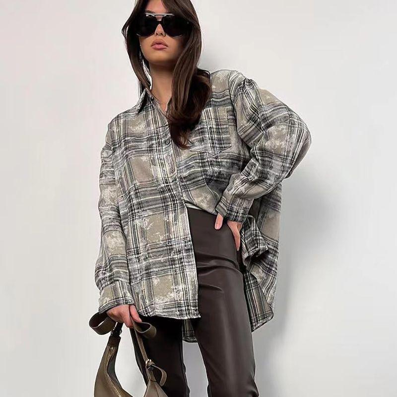 

Fashion Style New Arrival Mid Length Long Length Gingham Long Sleeves Fashion Shirt Checked Long Sleeved Shirt Plaid L