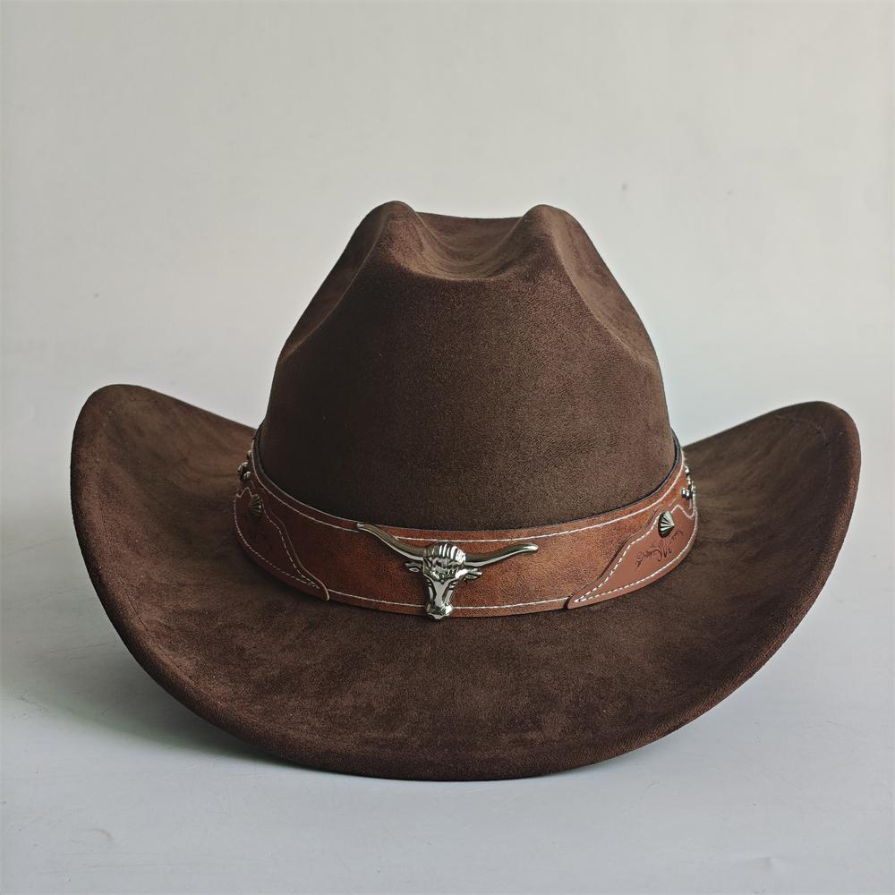Bull Head Accessories Cowboy Hat For Women Men 7.5Cm Wide Brim Western Suede Hat For Cowboys And Cowgirls Sombrero Vaquero
