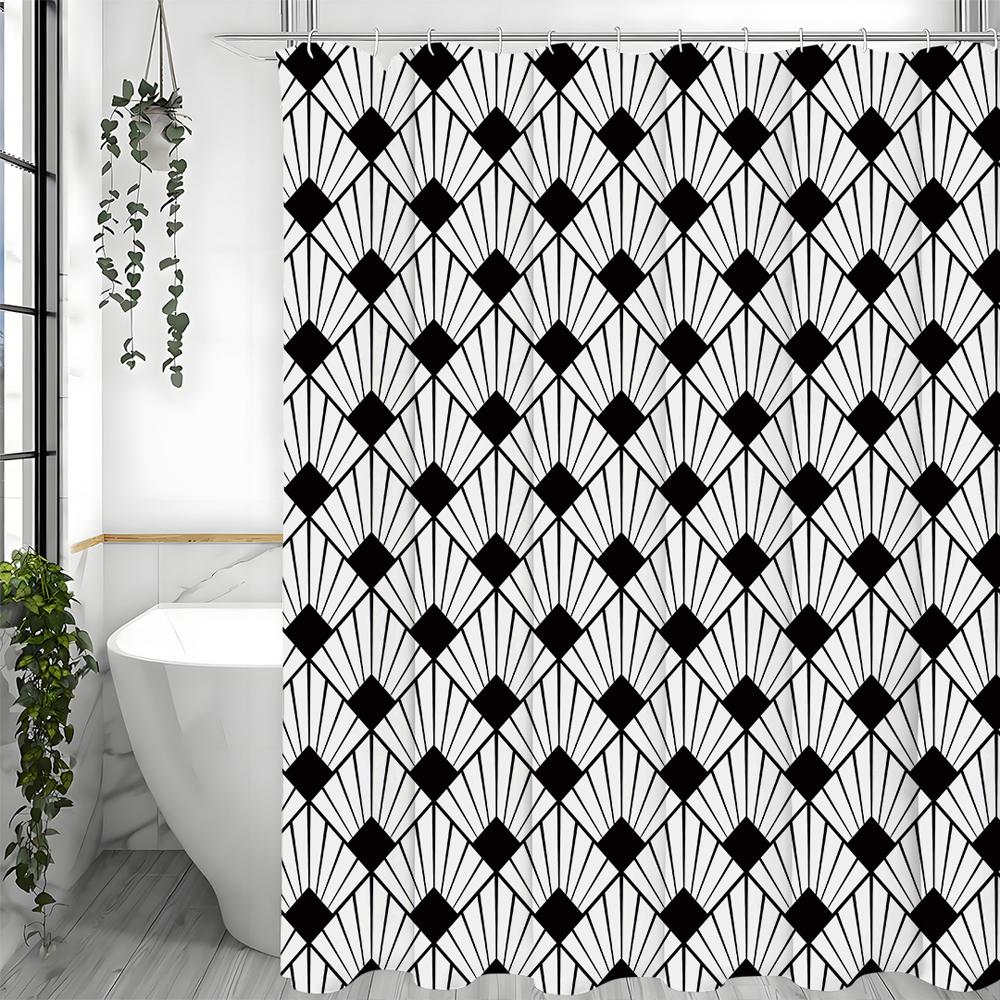Leaf Geometric Decorative Pattern Modern Minimalist Shower Curtain, Bathroom Decorative Shower Curtain, Waterproof Shower Curtai