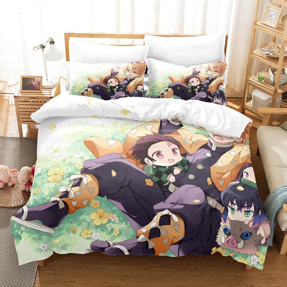 Anime Demon Slayer Bettwäschesets Kamado Nezuko Bettwäsche für Teenager-Mädchen Cartoon Twin Single Queen King Full Size Bettbezug-Set