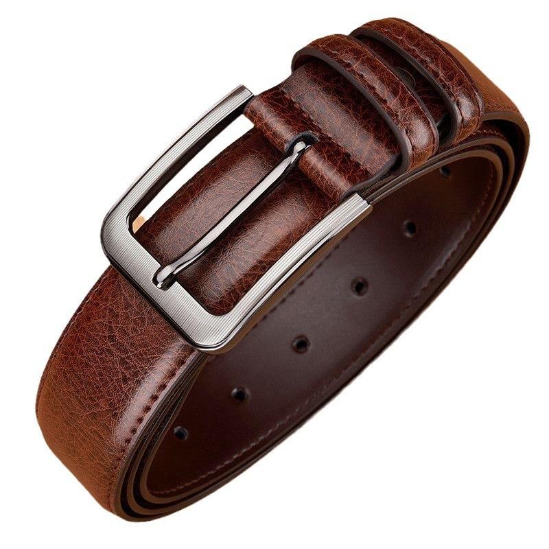 Men'S Pin Buckle Belt, High-End Casual Retro Belt, Jeans, Medium Green Belt.