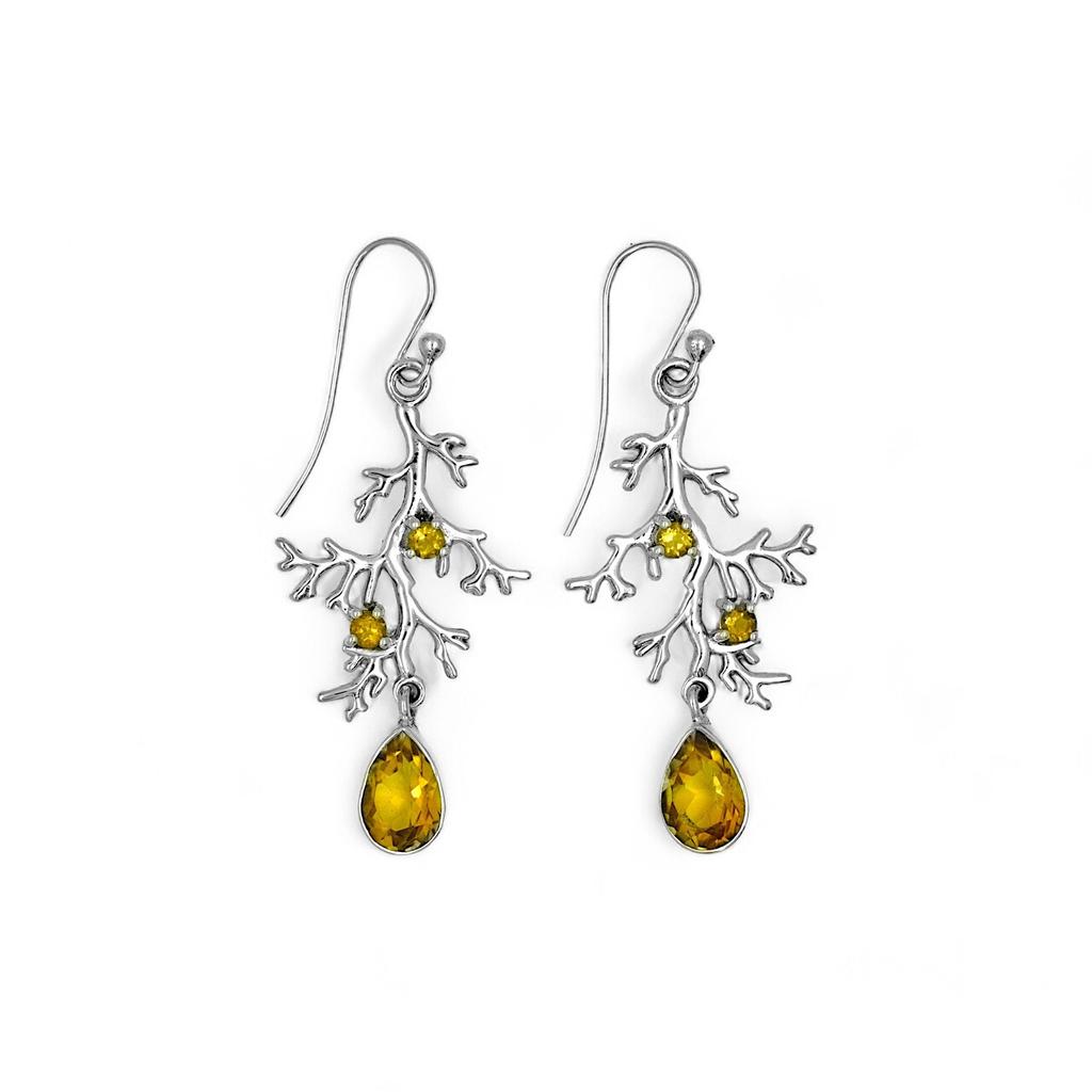Tree Root Earrings, Natural Citrine Earring, 925 Sterling Silver Jewelry, Birthday gift