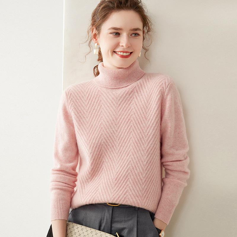 Women's Plus Size High Neck Cashmere Cable Knit Sweater - Thick Loose Pullover for Autumn/Winter