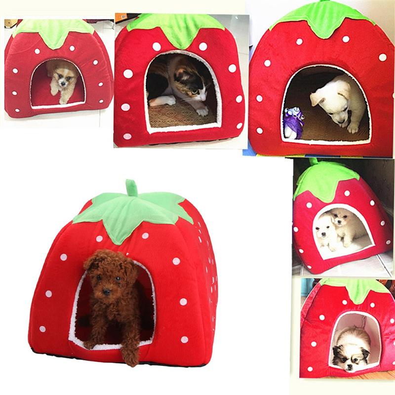 Good-Dog Kennel Dog Fashion Mat Basket Soft Strawberry Pet Dog Cat House Pet Tent Dog House Small Dog Kitten Bed Cat House