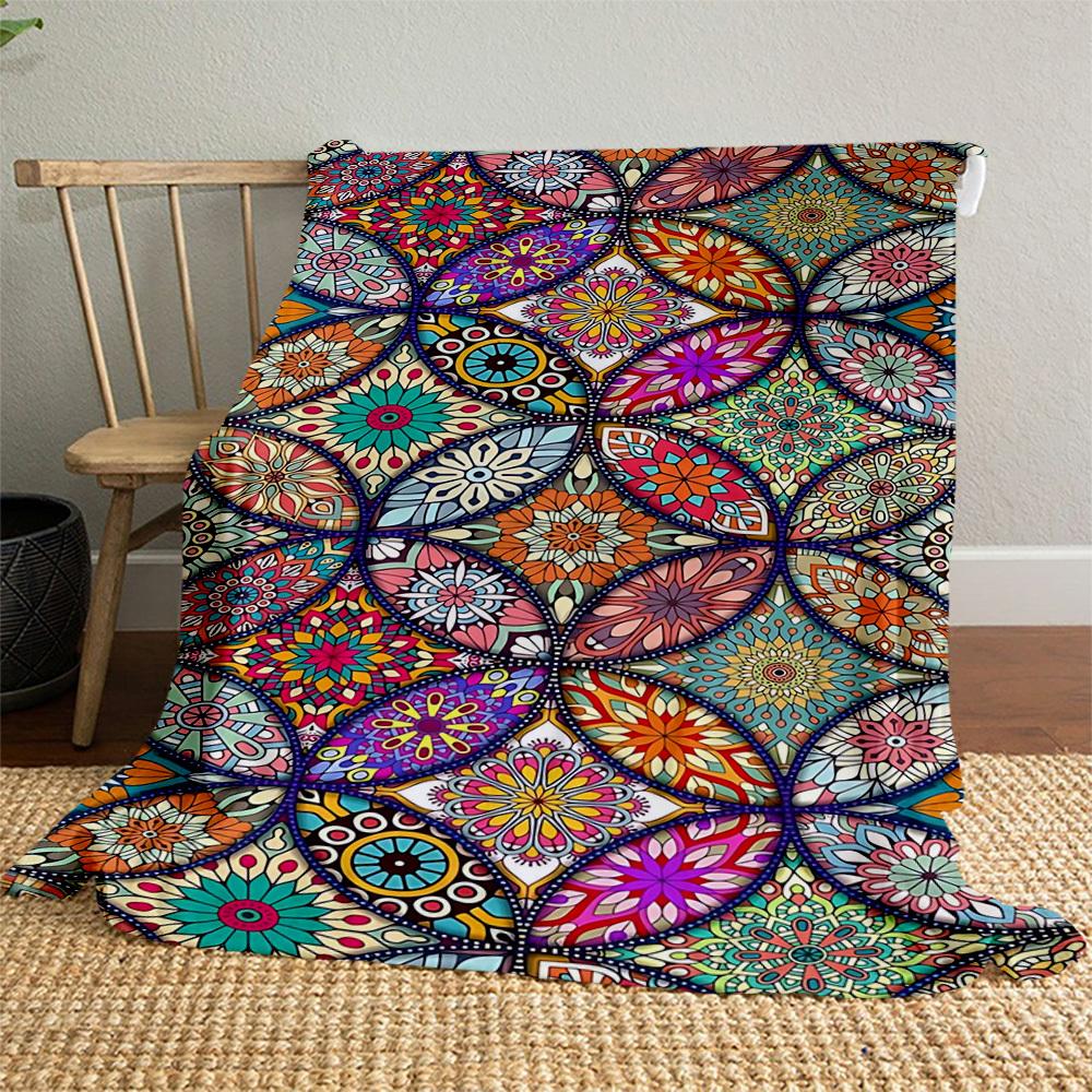 1PC Mandala PatternsOutdoor Flannel Blanket - Soft Plush Decor for Picnics, camping, Bedroom, Playroom, Office, or Lunch Break 1344A