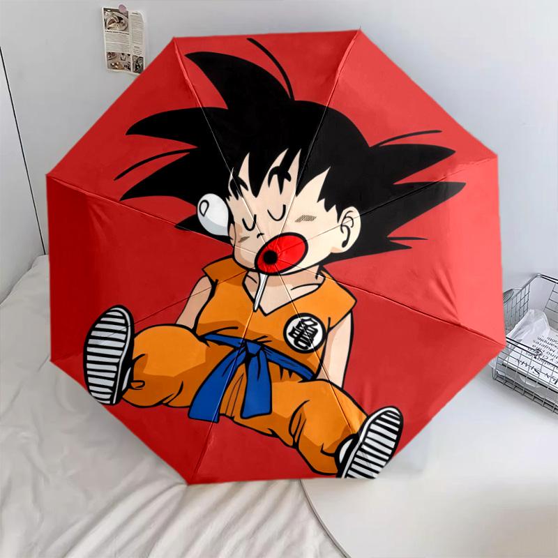 1 PC Automatic Folding Umbrella - Cute Cartoon Son Goku Pattern Portable Foldable Design With 8 Ribs Christmas Birthday Gifts