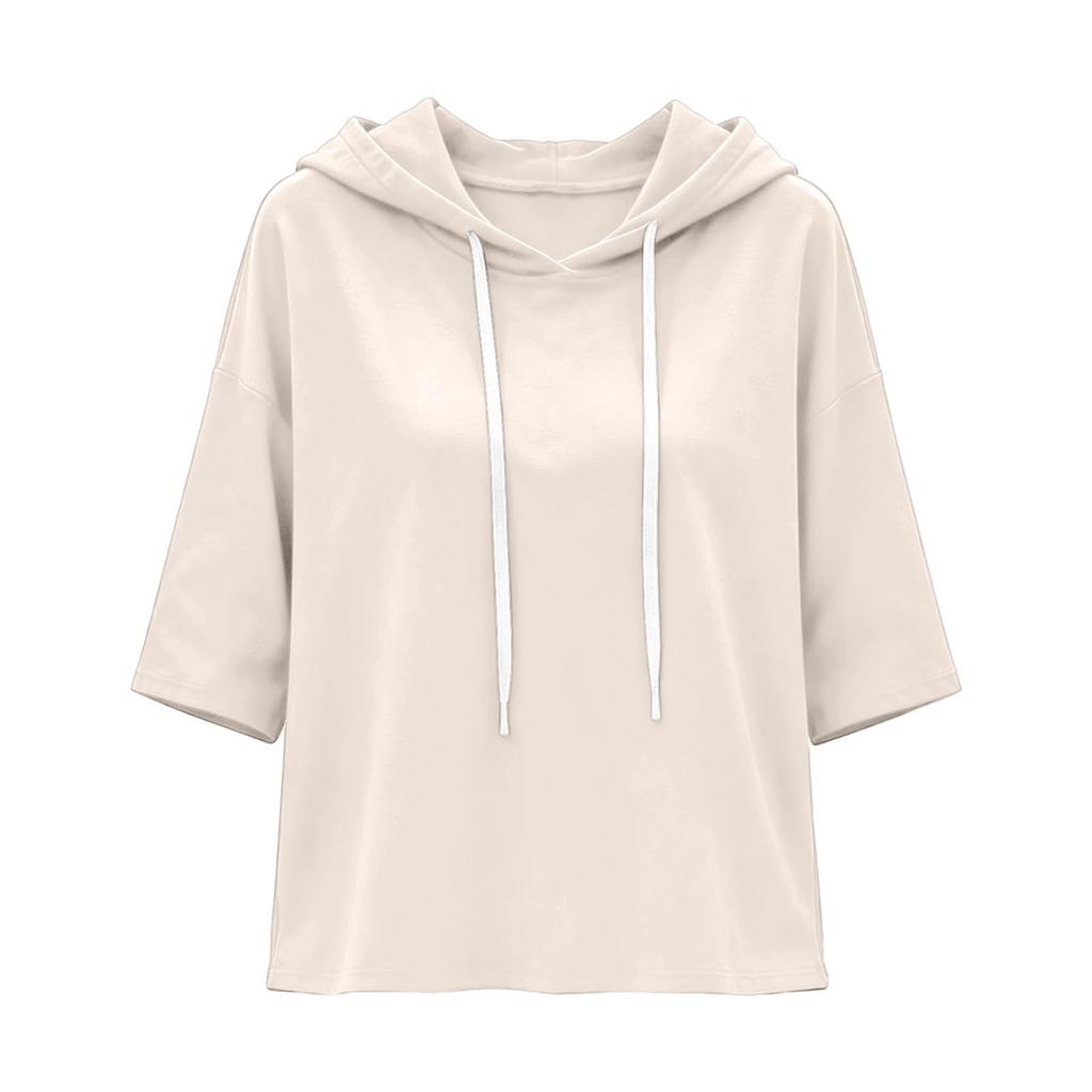 Dames Mode Casual T-shirt Top met 3/4 Mouwen en Capuchon voor Dagelijks Gebruik