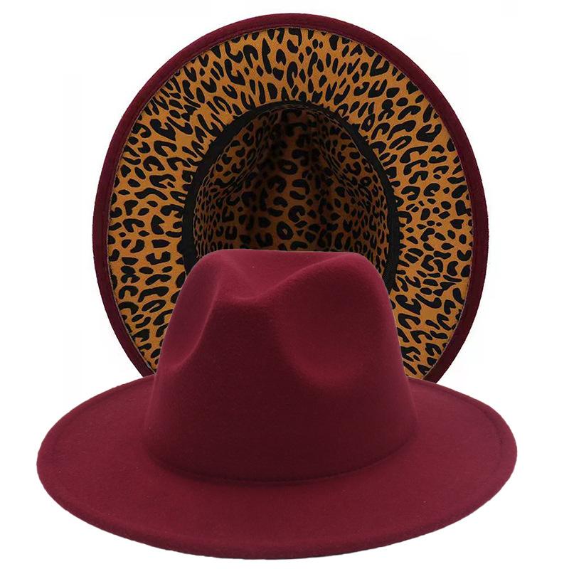 Leopard Print Inner 11 Color Top Hat Jazz Hat Felt Hat Big Brim Solid Color Cashmere Hat