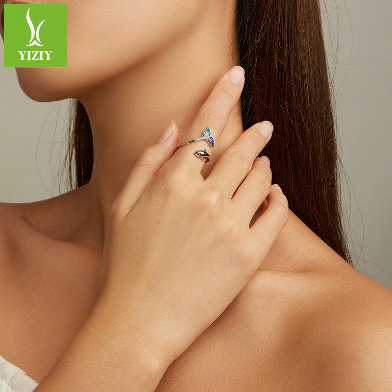 Design Gradual Change Oil Drop Dolphin Opening Ring, Niche Light Luxury 925 Silver Ring Bsr270