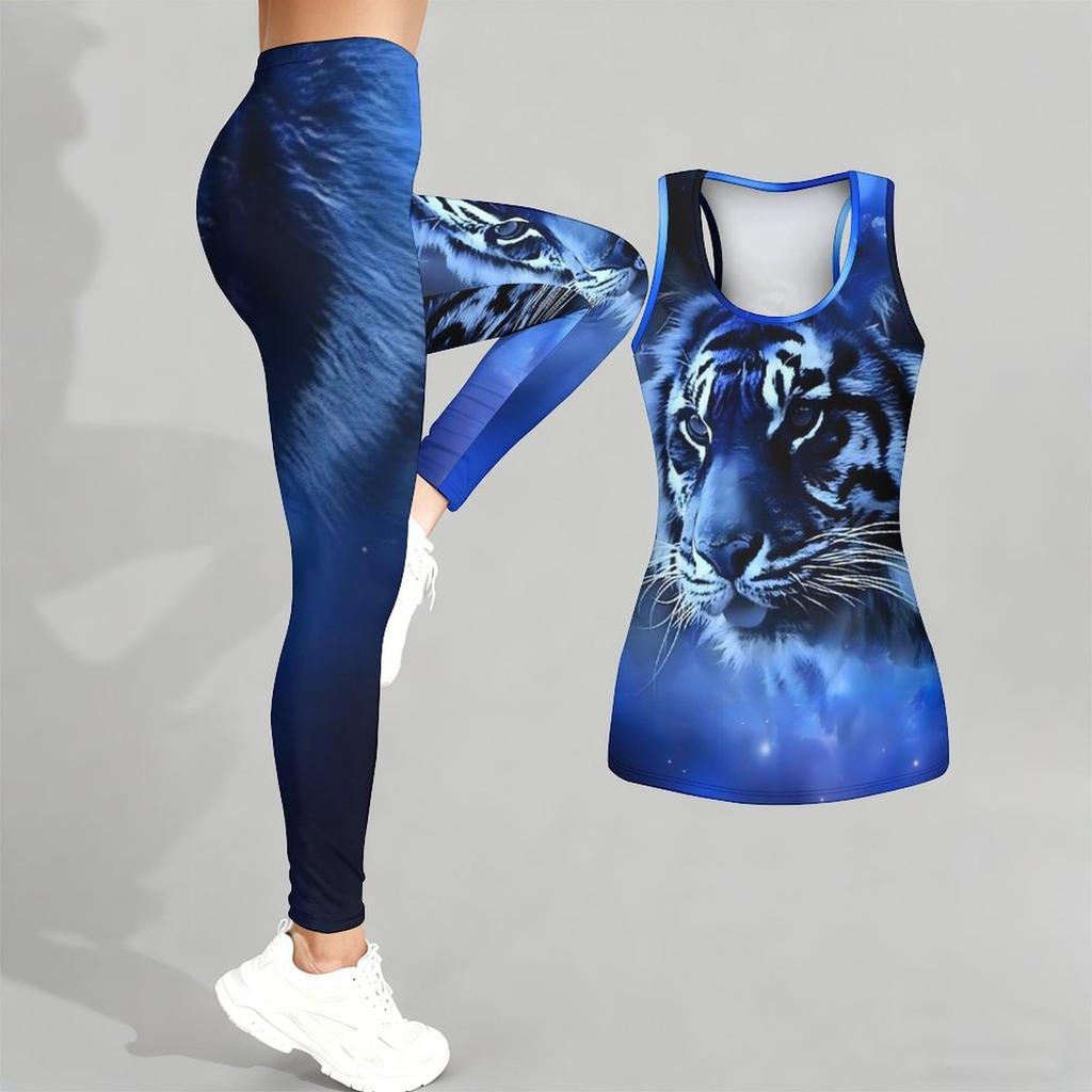 Fierce Tiger Printed Yoga Outfit for Women Fashion Workout Leggings Fitness Sports Casual Yoga Set Sports Suit