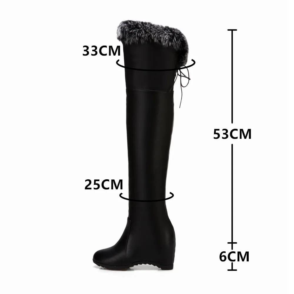 Autumn Winter Women Over The Knee Boots Fur Women Boots Platform Lnternal Increase High Heels Ladies Thigh High Boots 33-44