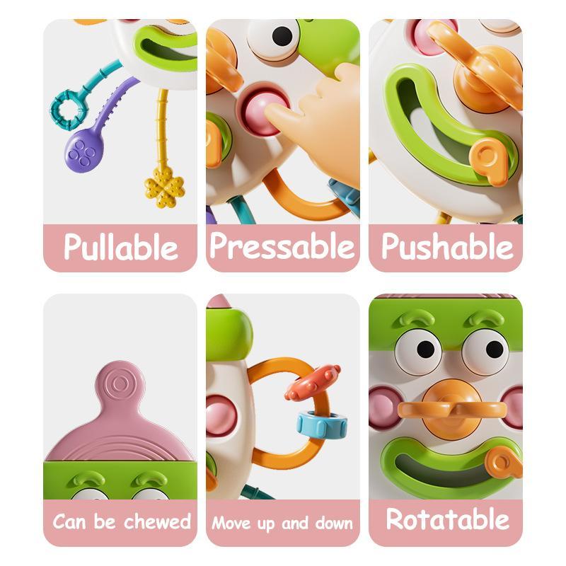 Montessori Pull String Sensory Toy Baby Silicone Teething Early Education Fidget Activity Grasp Travel Toys For Toddler 0-18M