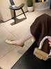 Sheepskin version~ inner height increase word with leather sandals women's shoes shallow mouth bag head half slippers