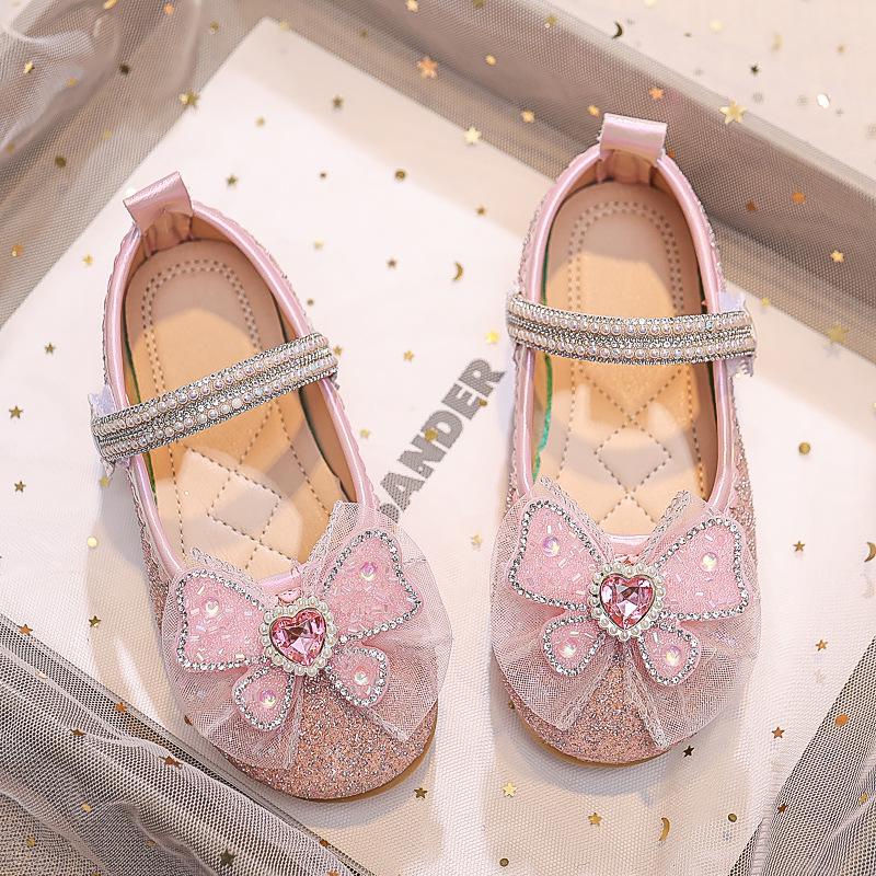 Dívčí princeznovské boty s křišťálovou mašlí - Léto 2025 Měkká podrážka Balerínky s kamínky