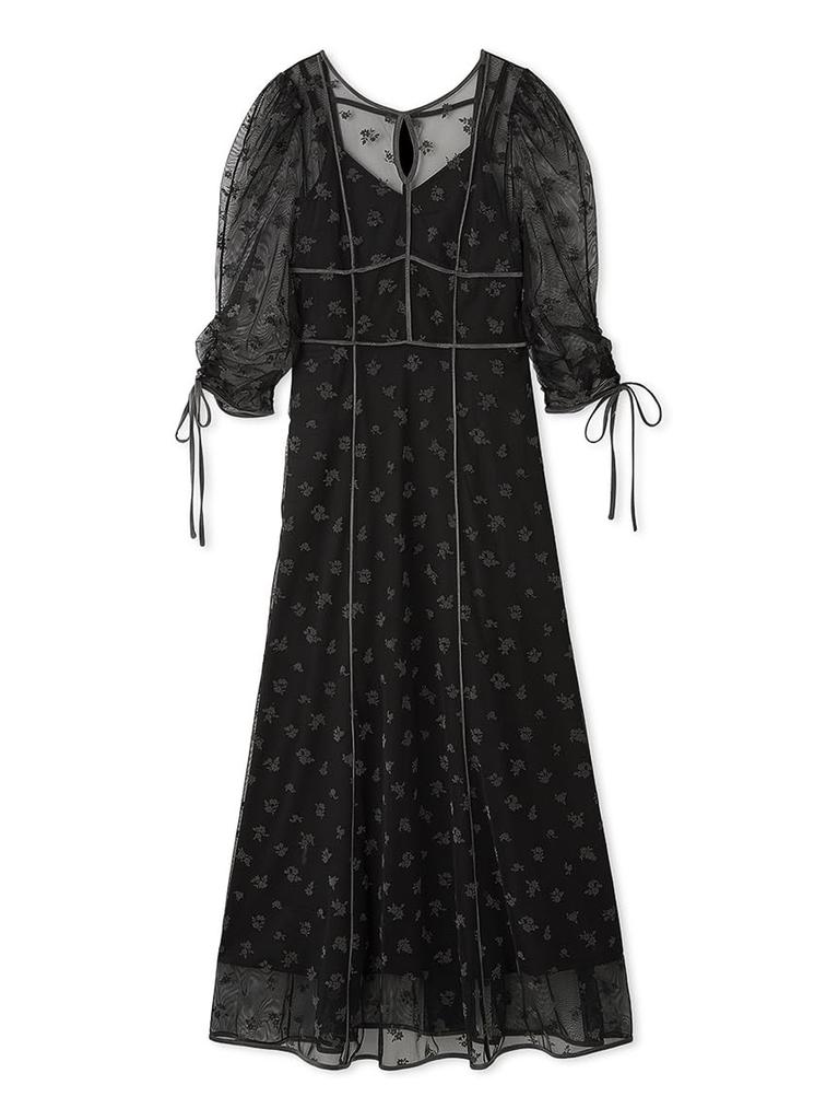 Sustainable Flocked Print Dress SWFO245031 BLK [Snidel] Women's