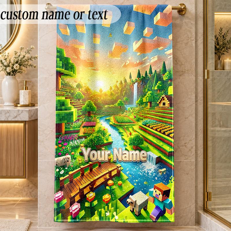 Beach TowelMinecraft Custom Name Text Personalized Soft Towel for Beach Pool Indoor Home Decor Gift