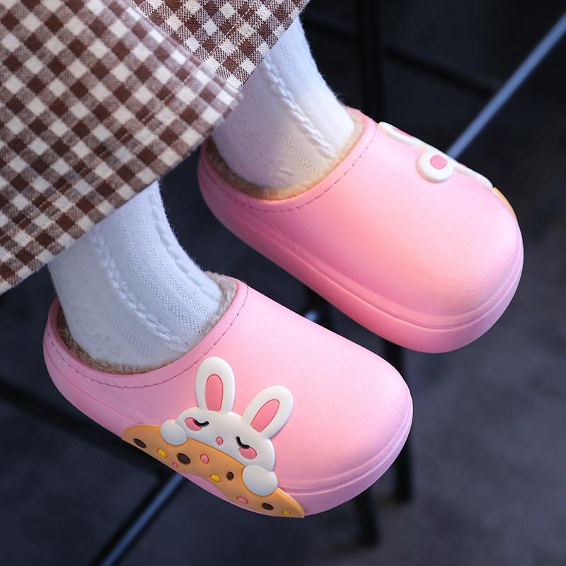 Children's Winter Slippers for Boys and Girls, Cute and Warm Cotton Shoes, Waterproof and Non-Slip Home Furry Children's Cotton Slippers