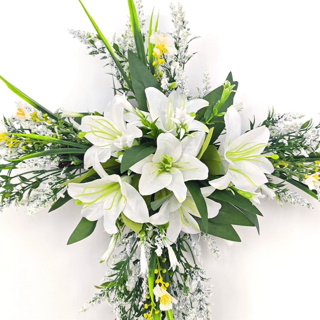 New Easter Cross Wreath With Bow Rattan Ring Garland Hanging Ornament For Home Front Door Wall Garden Decoration Art Gift