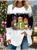 Plus Size Women Spring Christmas Snowman Printed Comfy Long Sleeve Round Collar T-shirt Casual Baggy Mid Length Tee Tops