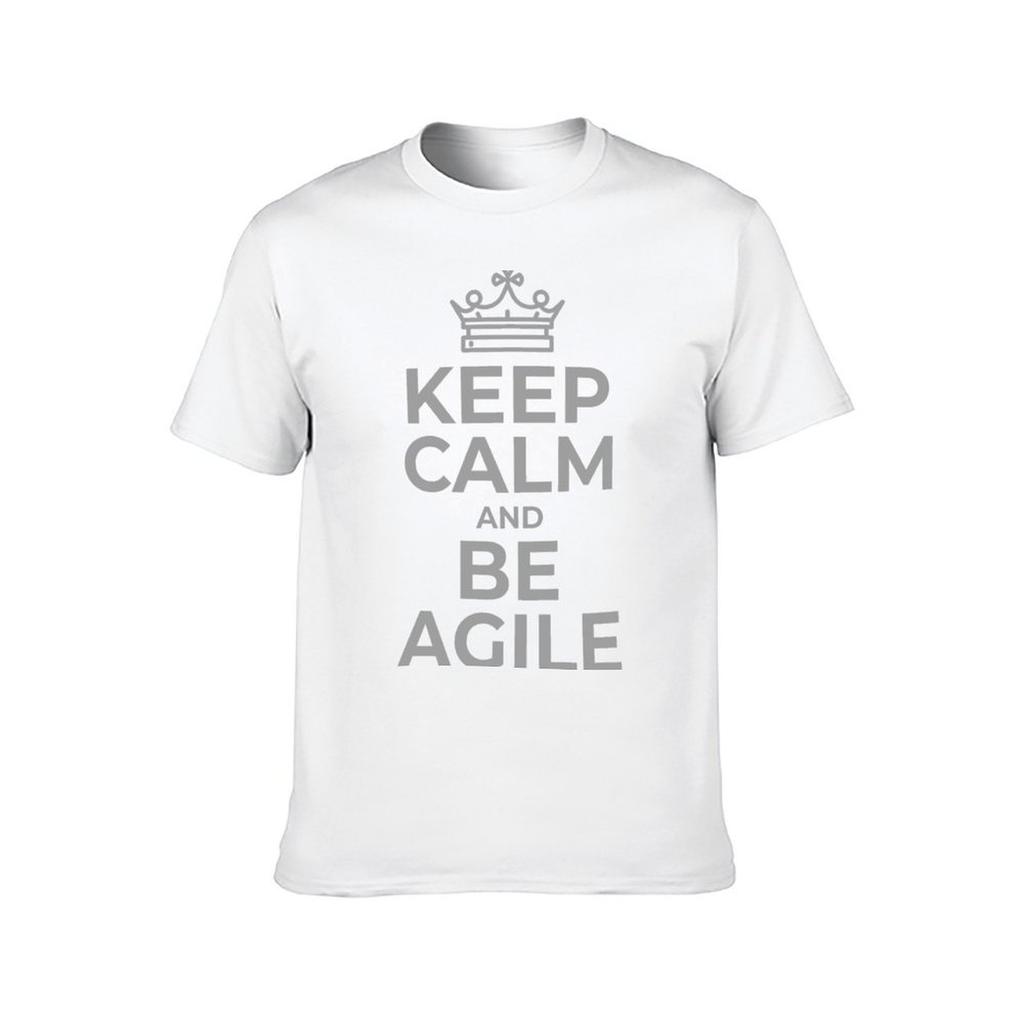 Keep Calm Be Agile In Gray TShirt T Shirts for Man Cotton Soft Funny T Shirts Cotton TShirt