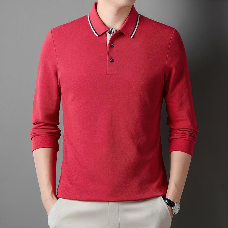 Automne Nouveau Polo à Manches Longues Simple Couleur Unie à Revers pour Homme T-shirt en Coton pour Homme XXXXL