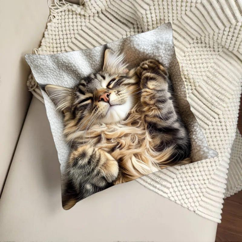 Charming Cat Design Cushion Covers Chair Living Room Pillowcase Cozy Zipper Sofa Pillow Covers Animal Bedroom Indoor Home Decor