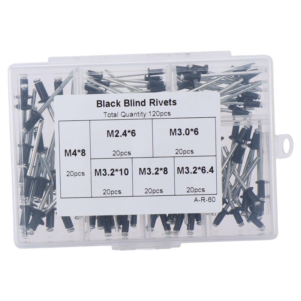120Pcs Black Blind Rivets 6 Sizes Pull Rivets Pop Rivets  Deep Water Installing Boat