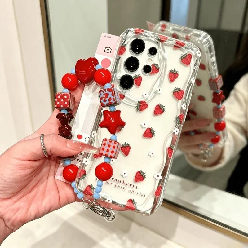 Cute Strawberry Flower Chain Case For Honor 400 Pro 600 Lite 200 MAGIC 7 90X6D X8D X5C X9D X7D X8C X9B X8A X8B X7B X6C A6B X5B
