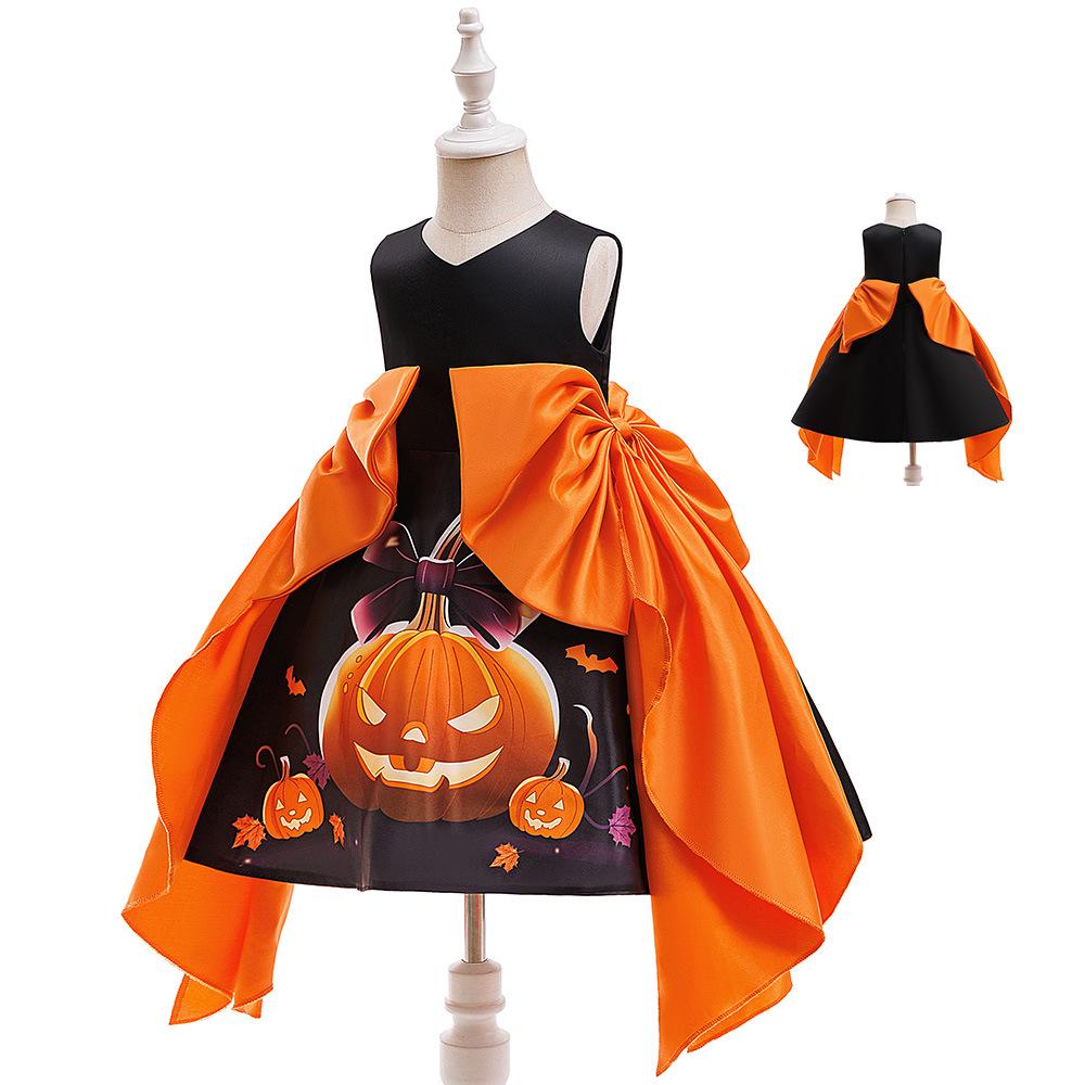 Halloween Witch Costume for Kids - European & American Style Cosplay Dress with Pumpkin Print