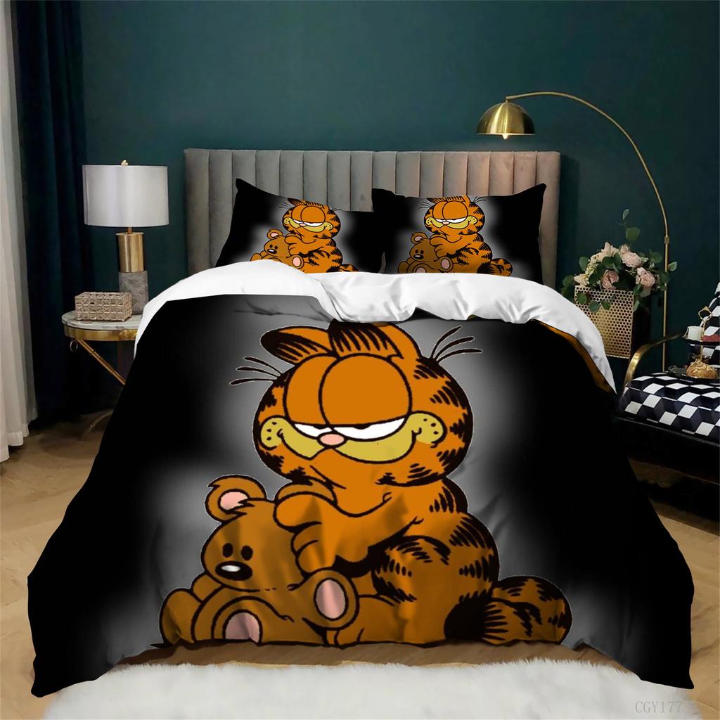 Kids Ga-rfie-ld Classic Bedding Set Lightweight Duvet Cover Set Ultra Soft Quilt Cover All-Season 3-Pcs Queen Size Room Decor