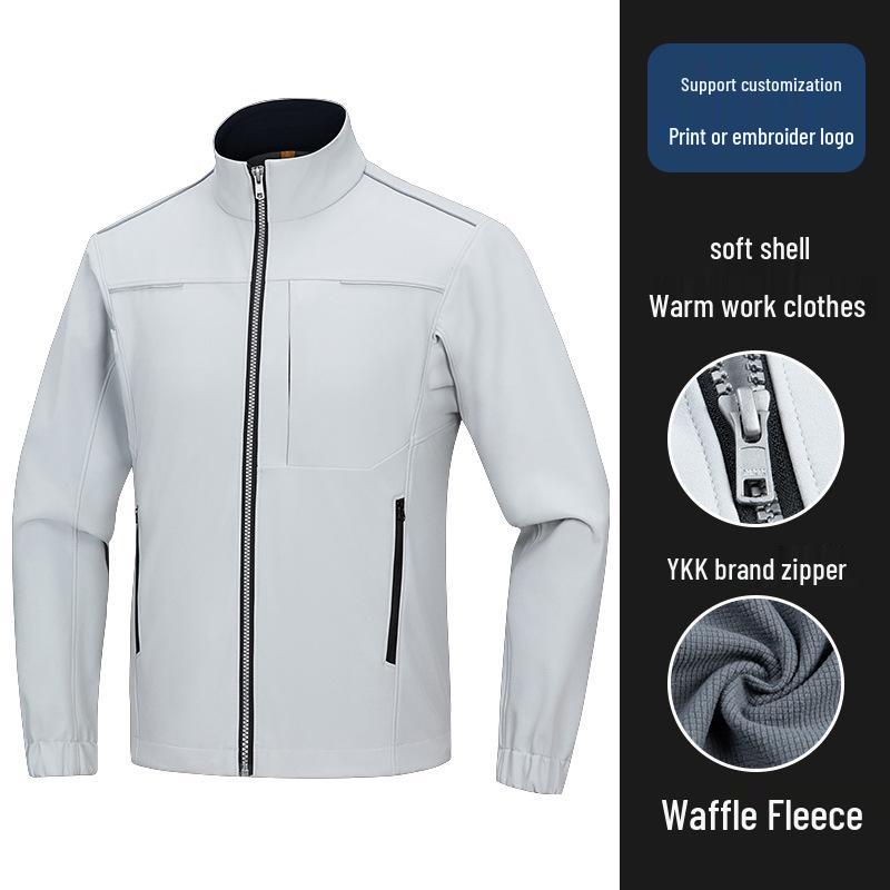 

Customized High-End Autumn/Winter Soft Shell Stand Collar Workwear Jacket with Velvet for Enterprise Group M світло-сірий колір