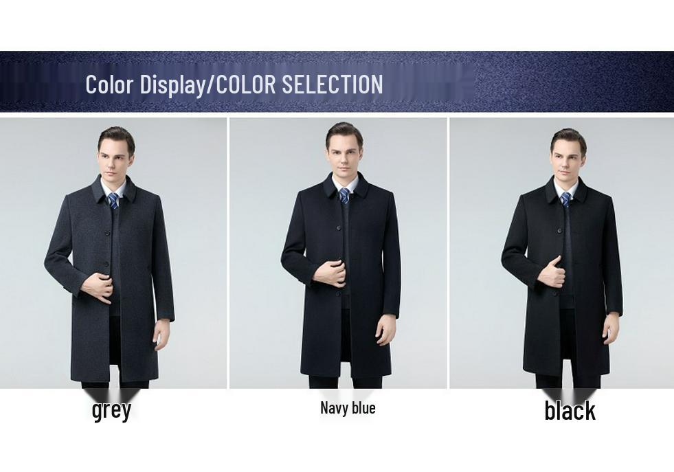Men's Long Double-faced Wool Trench Coat with Down Liner