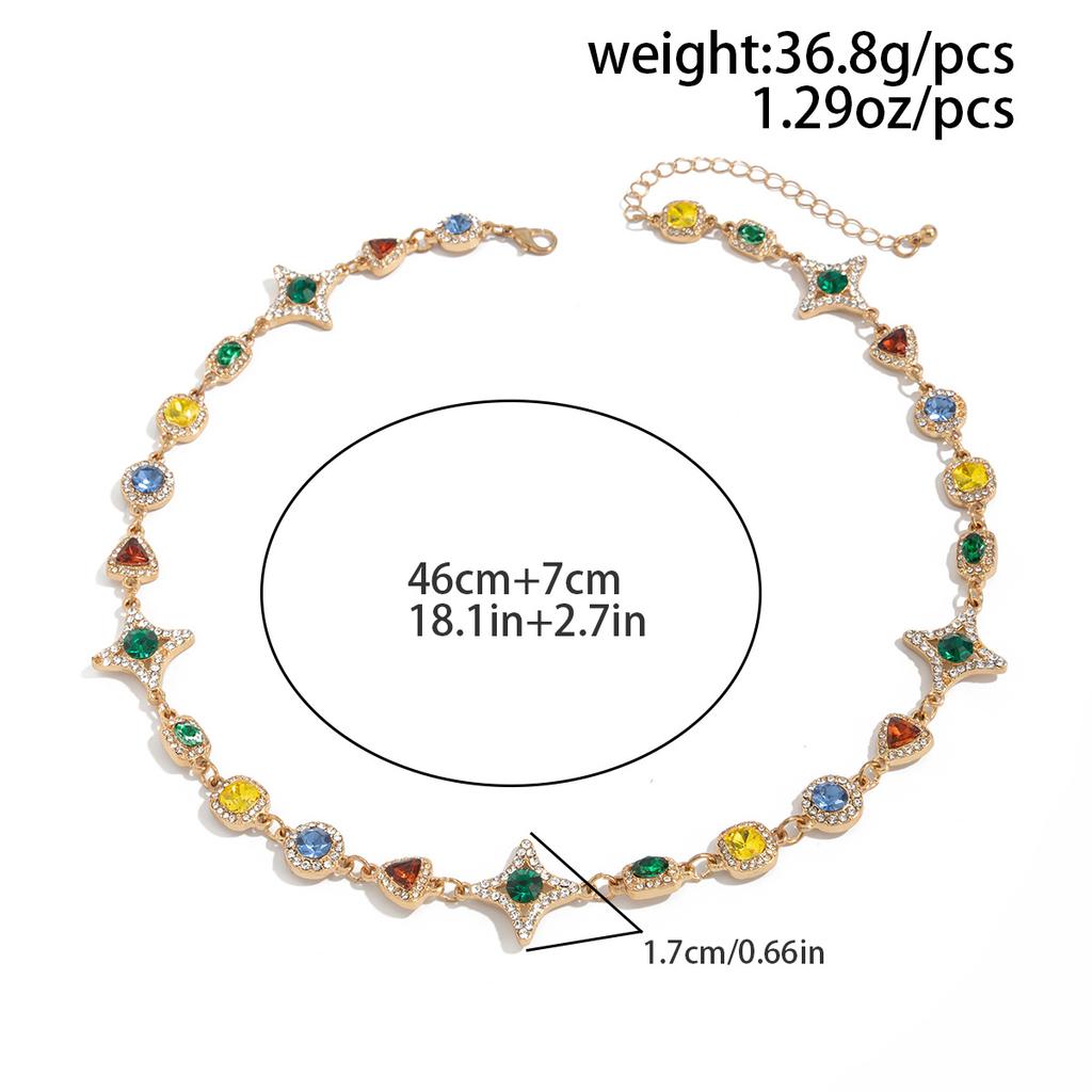 Vintage Colorful Gemstone Necklace for Men Trendy Light Luxury High-end Clavicle Chain Hip-hop Bracelet Men's Jewelry