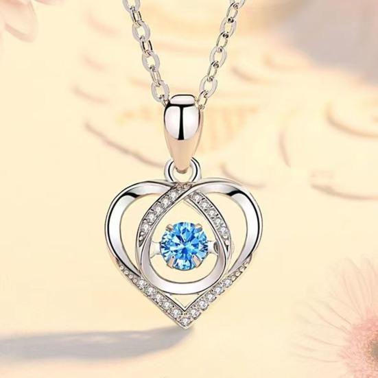 Yousheng 1 Set Hollow-Out Heart Necklace Bracelet Blue Rhinestone Necklace Love Heart Bracelet Women Jewelry Anniversary Valentine's Day Gift for Her