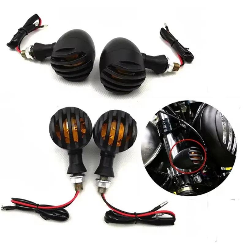 Motorcycle Metal Turn Signal DRL Retro Led Black Grid Brake Light For Cafe Racer Bobber Chopper For Harley Sportster Yamaha