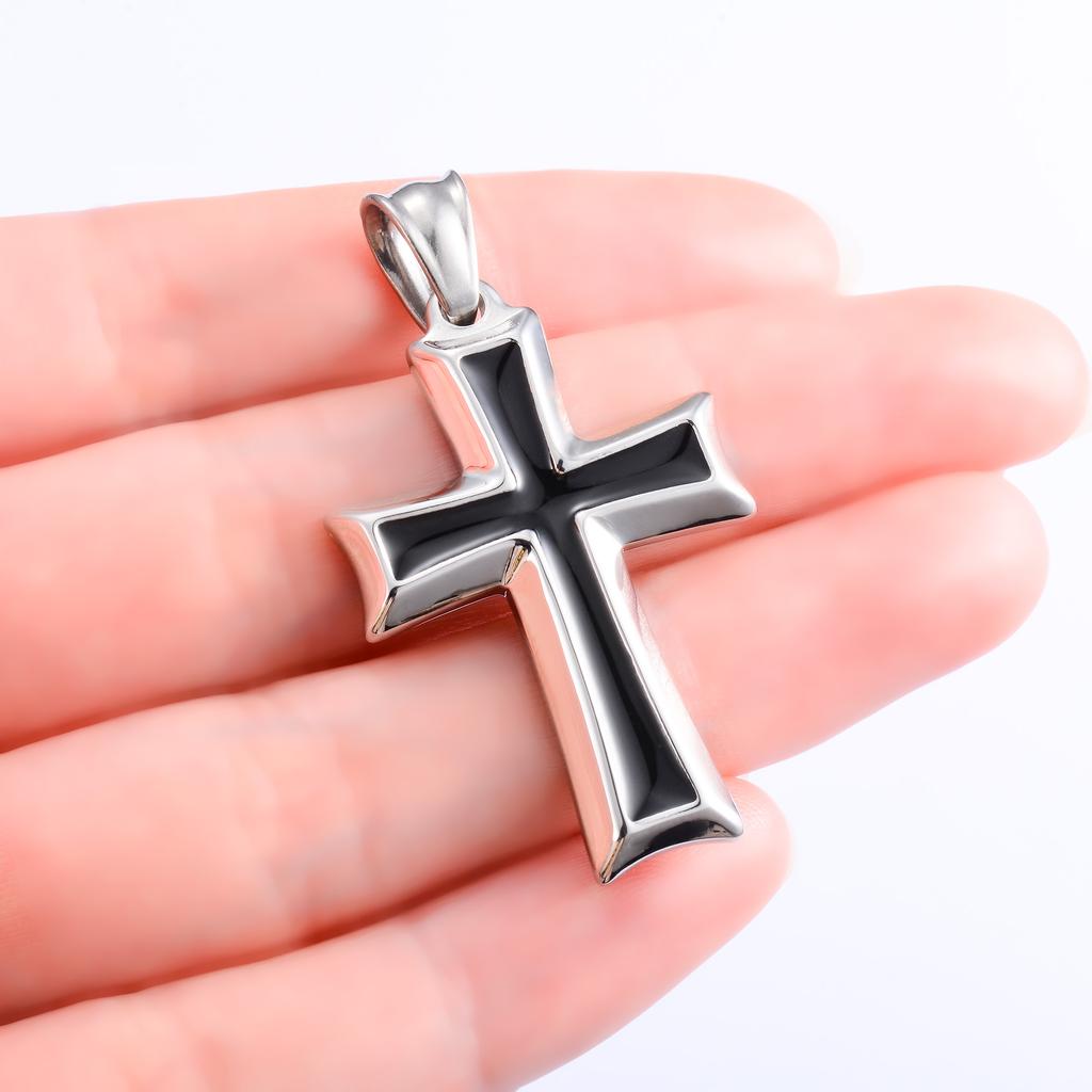 Stainless Steel Cross Pendant Necklace Women Men Christian Charms for Chain Choker Black Silver Jewelry Accessory