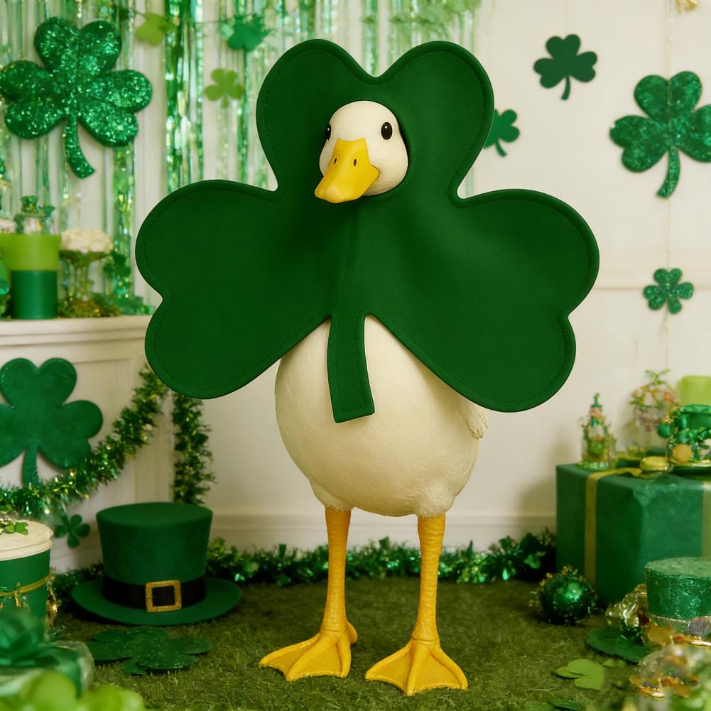 St. Patrick's Day Goose Outfit Green Shamrock Costume Fits 23 Inch Goose Statue for Festive Yard Lawn Decor