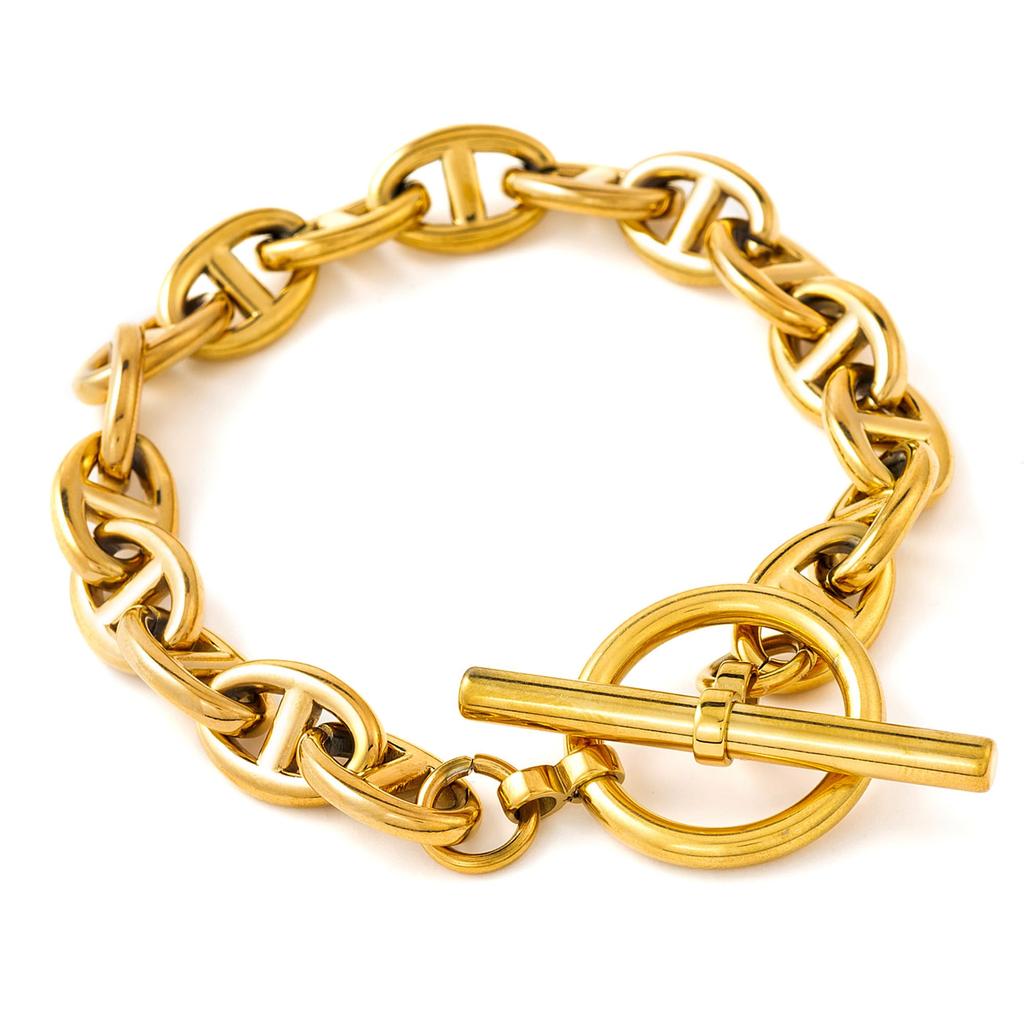 Bracelet for men and women, anchor chain, toggle clasp, stainless steel chain, hypoallergenic, gold.
