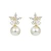 Orecchini a Fiore con Zirconi dal Temperamento Dolce Moda Donna Versatili Orecchini a Bottone con Perle di Alta Gamma Orecchini di Lusso Leggero