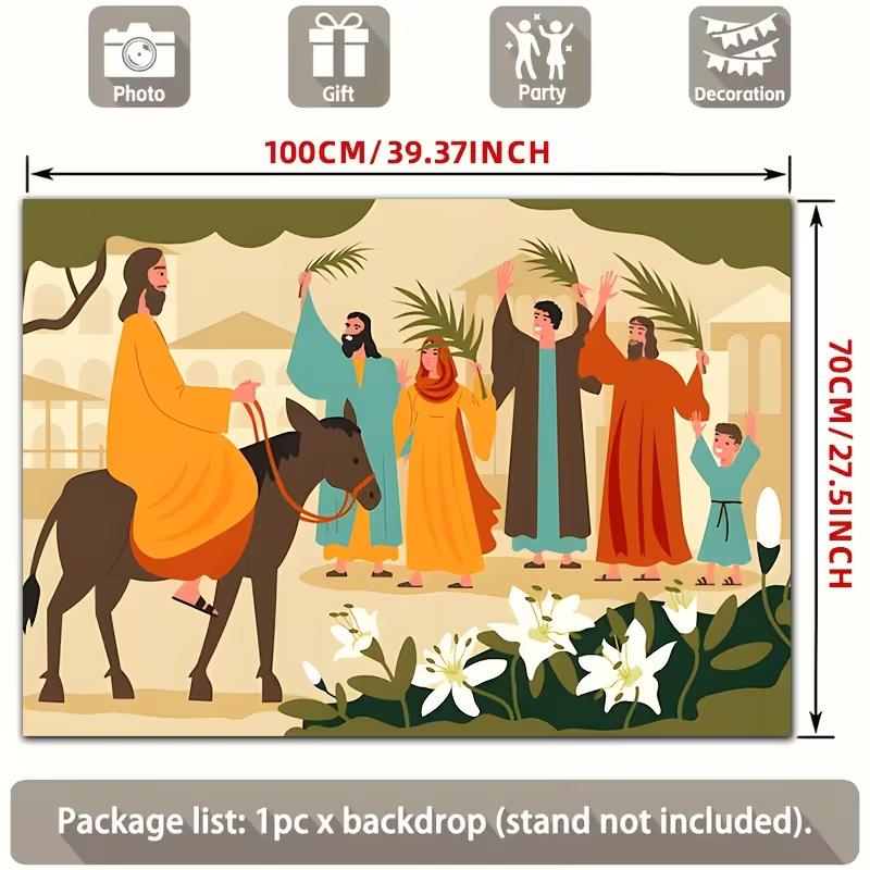 2D Religious Palm Sunday Backdrop Cloth Jesus Triumphal Entry Scene
