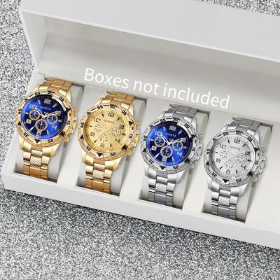 4 Adet/Set Erkek İş Saatleri Moda Büyük Kadranlı Analog Kuvars Saat Erkekler İçin Saat Hediye Relogios Masculino
