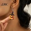 Fashionable Seasonal Jewelry 1 Pair Halloween Pumpkin Earrings for Women, 2 Stacking Funny Autumn Party Accessories Drop Dangle with Witch Hat,