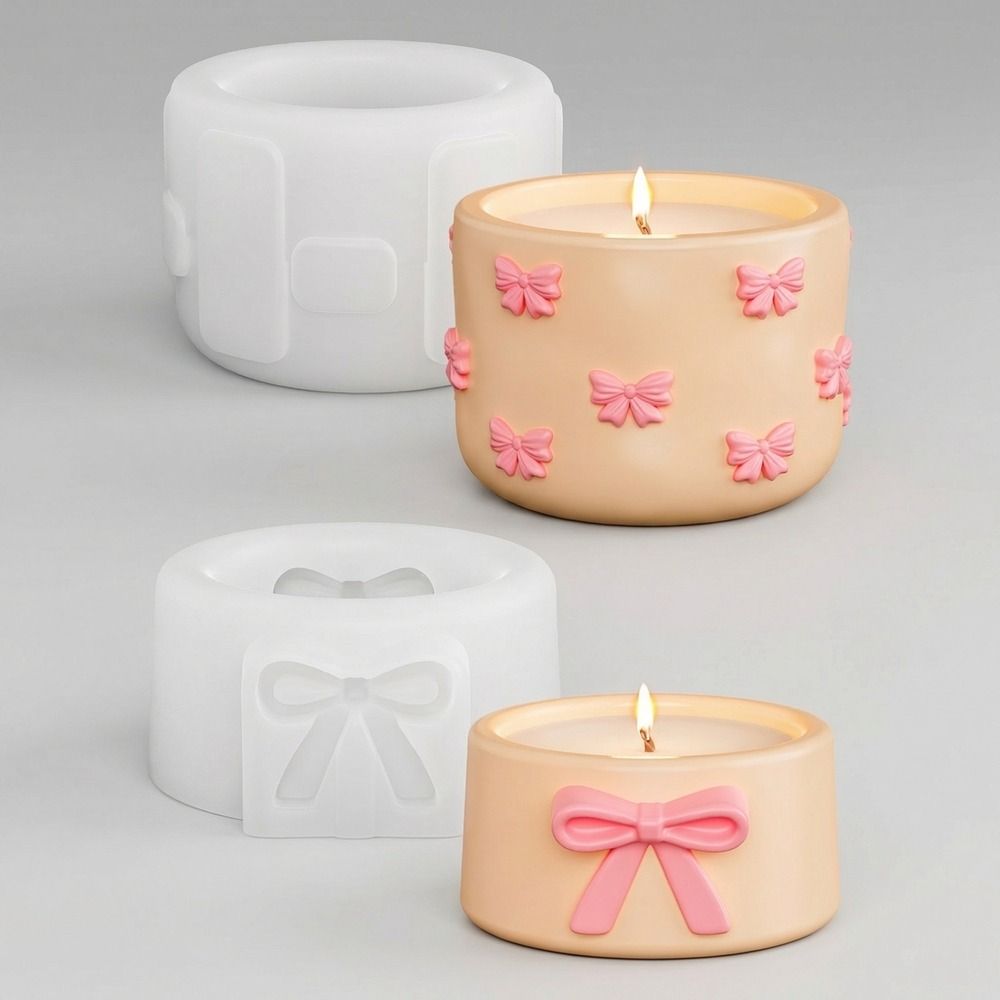 Bow Pattern Candle Cup Mold Non-Stick Candlestick Mold Portable Storage Jar Mould  Candle Making