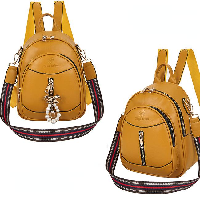 Simple Women's Backpack Casual Zipper Shoulder Bag Solid Color Travel Backpack