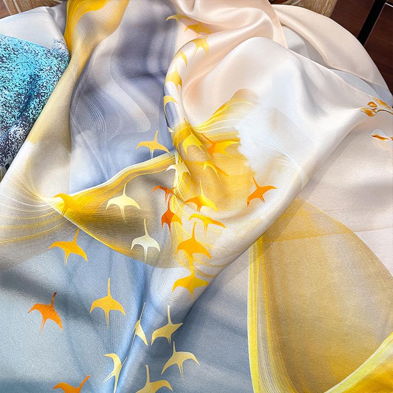 Luxury Brand 100% Real Silk Scarf Women Designer Shawls and Wraps Elegant Floral Print Pashmina Soft Long Scarves Femme Hijab